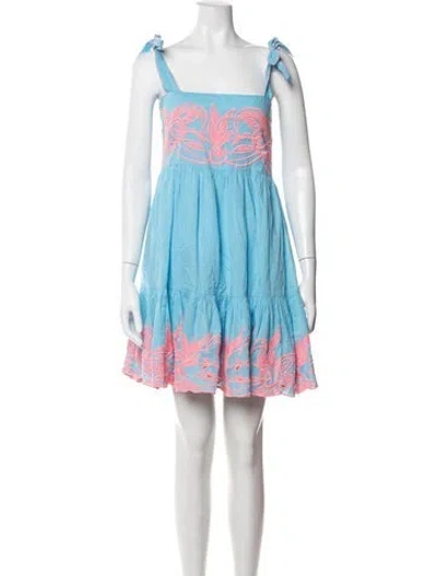 Pre-owned Juliet Dunn Floral Print Mini Dress In Blue