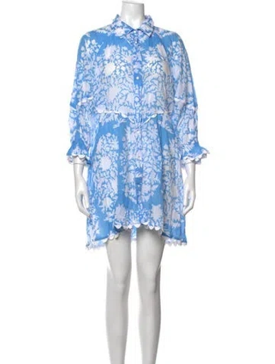 Pre-owned Juliet Dunn Floral Print Mini Dress In Blue