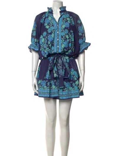 Pre-owned Juliet Dunn Floral Print Mini Dress In Blue
