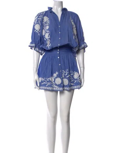 Pre-owned Juliet Dunn Floral Print Mini Dress In Blue