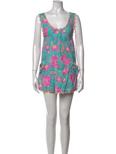 Pre-owned Juliet Dunn Floral Print Mini Dress In Blue/pink