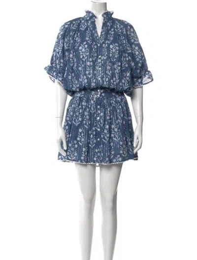 Pre-owned Juliet Dunn Floral Print Mini Dress In Blue/white