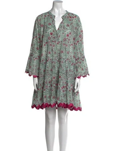 Pre-owned Juliet Dunn Floral Print Mini Dress In Green