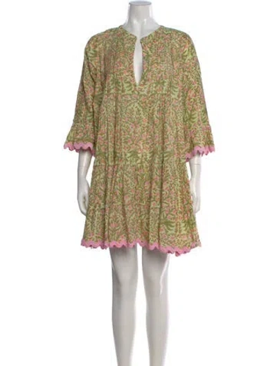 Pre-owned Juliet Dunn Floral Print Mini Dress In Green