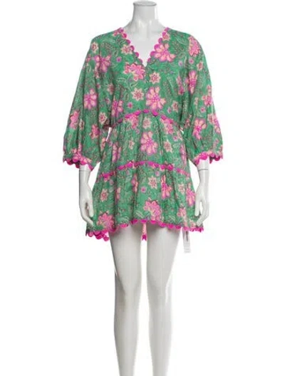 Pre-owned Juliet Dunn Floral Print Mini Dress In Green