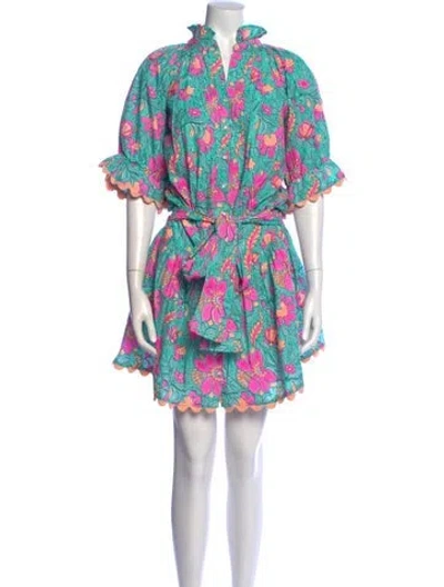 Pre-owned Juliet Dunn Floral Print Mini Dress In Multicolor