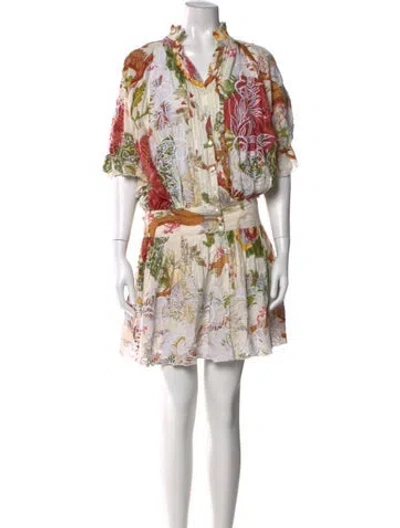 Pre-owned Juliet Dunn Floral Print Mini Dress In Neutral