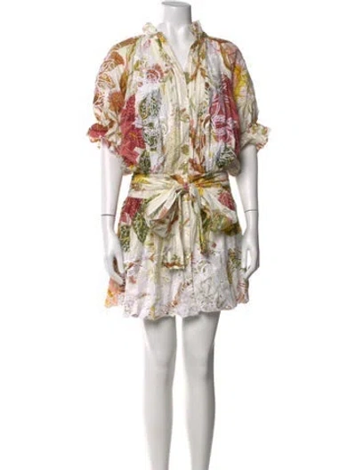 Pre-owned Juliet Dunn Floral Print Mini Dress In Neutral