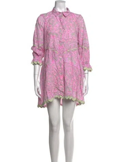 Pre-owned Juliet Dunn Floral Print Mini Dress In Pink/white