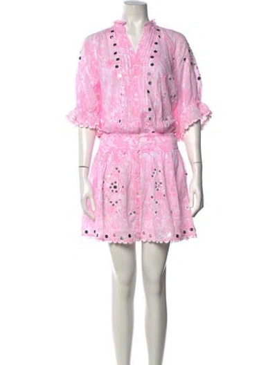 Pre-owned Juliet Dunn Floral Print Mini Dress In Pink/white