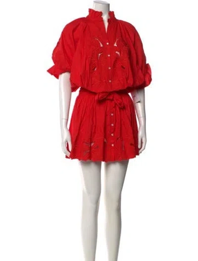 Pre-owned Juliet Dunn Floral Print Mini Dress In Red