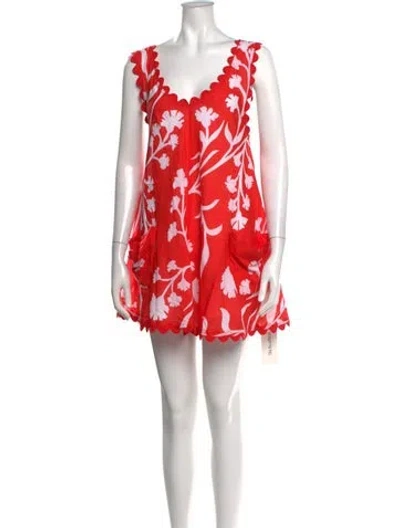 Pre-owned Juliet Dunn Floral Print Mini Dress In Red