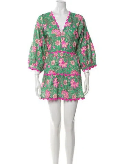 Pre-owned Juliet Dunn Floral Print Mini Dress W/ Tags In Green