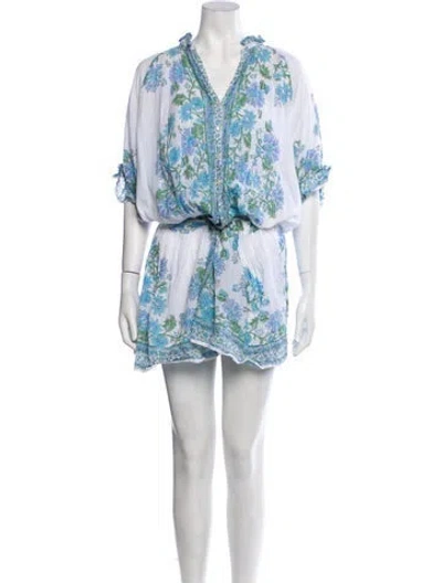 Pre-owned Juliet Dunn Floral Print Mini Dress In White