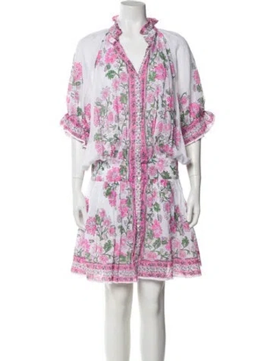 Pre-owned Juliet Dunn Floral Print Mini Dress In White