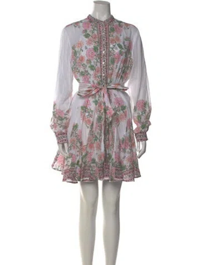Pre-owned Juliet Dunn Floral Print Mini Dress In White