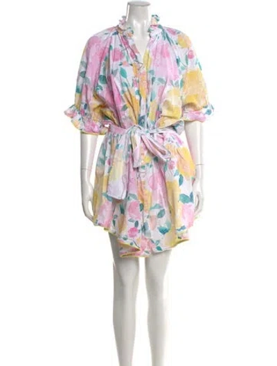 Pre-owned Juliet Dunn Floral Print Mini Dress In White