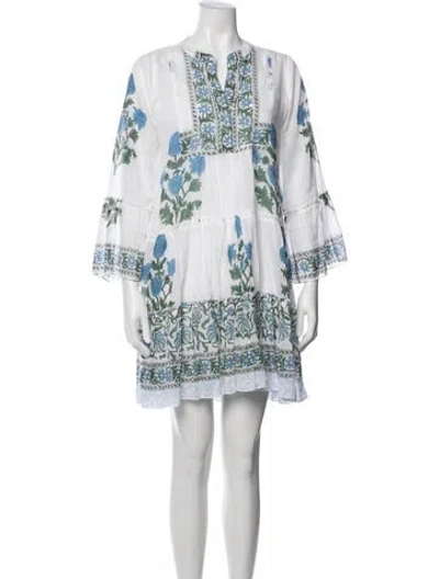 Pre-owned Juliet Dunn Floral Print Mini Dress In White