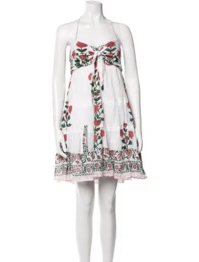 Pre-owned Juliet Dunn Floral Print Mini Dress In White
