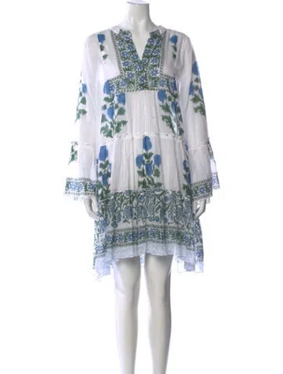 Pre-owned Juliet Dunn Floral Print Mini Dress In White