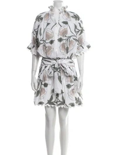 Pre-owned Juliet Dunn Floral Print Mini Dress In White