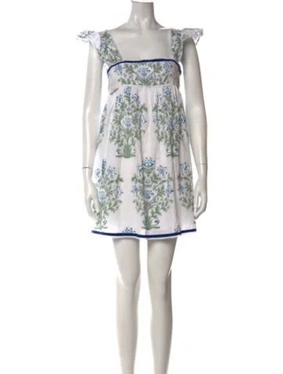 Pre-owned Juliet Dunn Floral Print Mini Dress In White