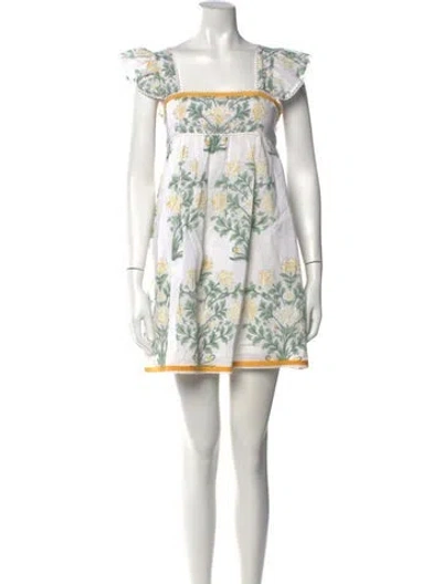 Pre-owned Juliet Dunn Floral Print Mini Dress In White