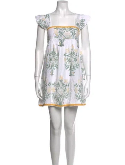 Pre-owned Juliet Dunn Floral Print Mini Dress In White