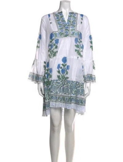 Pre-owned Juliet Dunn Floral Print Mini Dress In White
