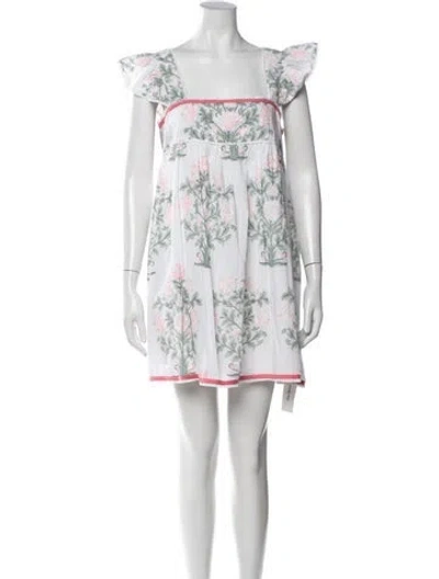 Pre-owned Juliet Dunn Floral Print Mini Dress In White