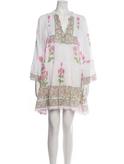 Pre-owned Juliet Dunn Floral Print Mini Dress In White