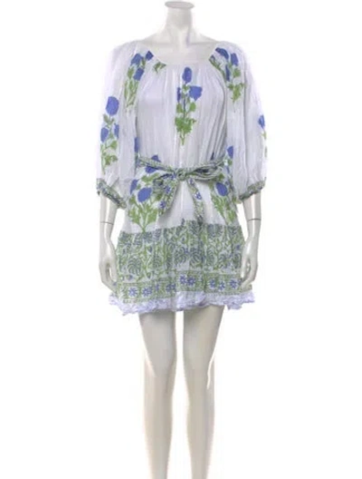 Pre-owned Juliet Dunn Floral Print Mini Dress In White