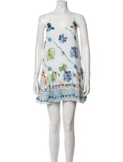 Pre-owned Juliet Dunn Floral Print Mini Dress In White