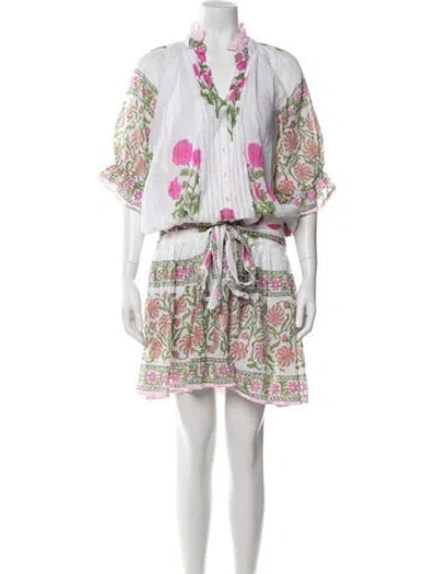 Pre-owned Juliet Dunn Floral Print Mini Dress In White
