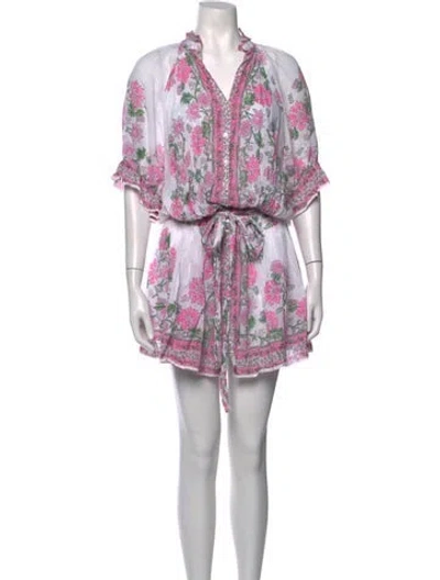 Pre-owned Juliet Dunn Floral Print Mini Dress In White