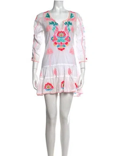 Pre-owned Juliet Dunn Floral Print Mini Dress In White