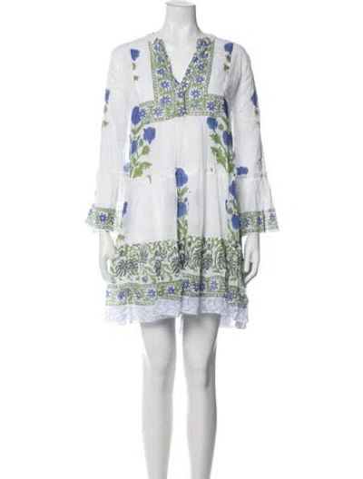Pre-owned Juliet Dunn Floral Print Ruffle Embellishment Dress Set In White