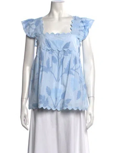 Pre-owned Juliet Dunn Floral Print Square Neckline Top In Blue