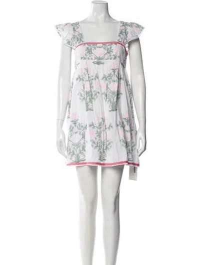 Pre-owned Juliet Dunn Floral Print Square Neckline Top In White