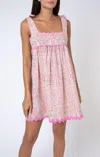 Juliet Dunn Floral Print Tie Baby Doll Dress W/ric Rac Trim Peach/pink In Multi