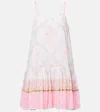 Juliet Dunn Floral Ruched Cotton Minidress In White