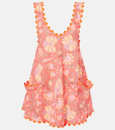 Juliet Dunn Floral Scalloped Cotton Minidress In Multi