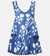 Juliet Dunn Floral Scalloped Cotton Minidress In Blue