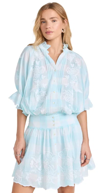 Juliet Dunn Gingham Print Blouson Dress White/pale Blue