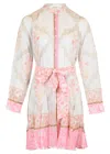Juliet Dunn Godet Dress In Cage Block Print White/pink Grapefruit In White