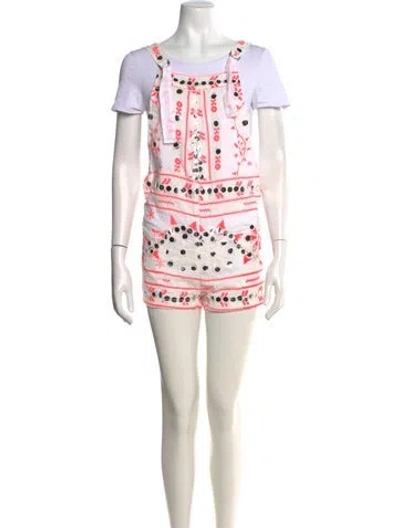 Pre-owned Juliet Dunn Graphic Print Square Neckline Romper In Neutral