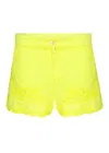 Juliet Dunn High Waisted Shorts With Lotus Embroidery-lined Aqua/neon Yellow In Yellow