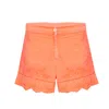 Juliet Dunn High Waisted Shorts With Lotus Embroidery-lined Aqua/neon Yellow In Orange