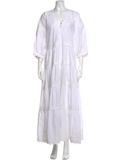 Pre-owned Juliet Dunn Lace Pattern Long Dress In White