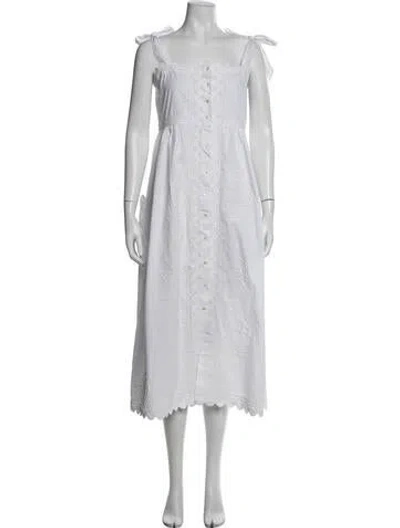 Pre-owned Juliet Dunn Lace Pattern Midi Length Dress In White